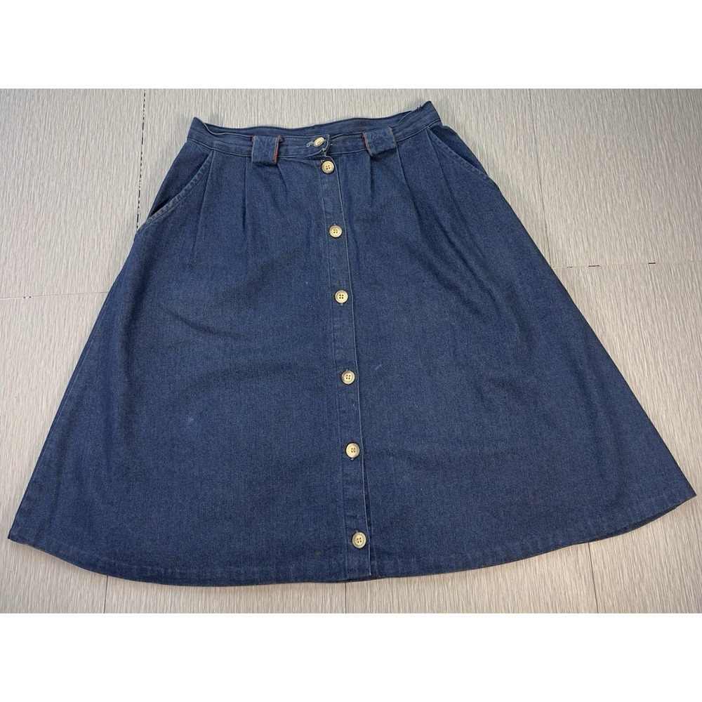 Cherokee Denim Blue VTG Midi Aline Skirt Womens Made in‎ USA 100% Cotton Size 12
